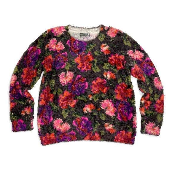 Anthropologie Ariel Fuzzy Eyelash Floral Sweater Sz M Cottagecore Boho - Picture 5 of 12